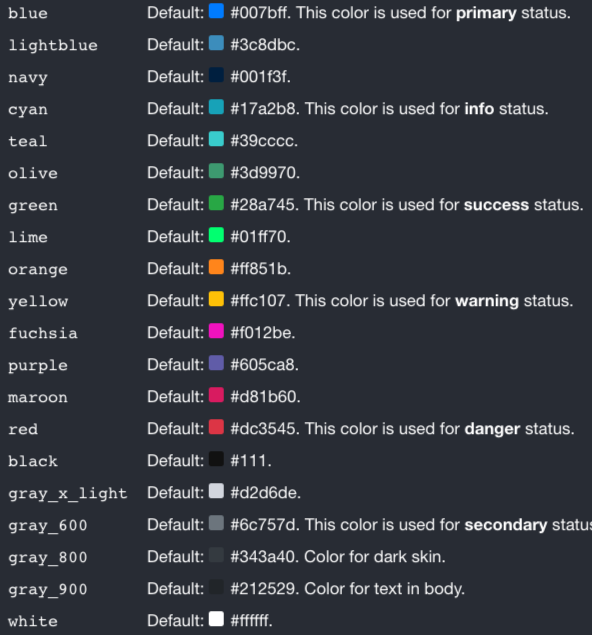 Default {bs4Dash} theme colors.