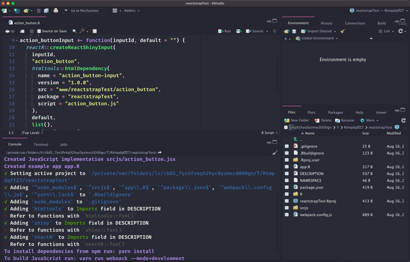 Package initialization with {reactR}.