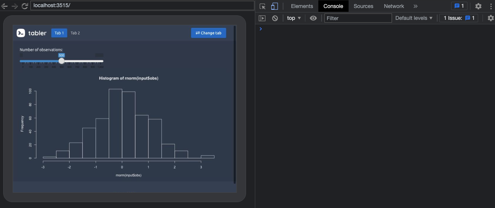 Tabler navbar example with debug tools.